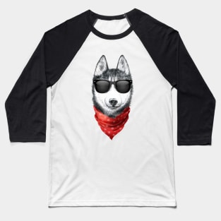 Siberian Husky Shirt with Sunglasses Baseball T-Shirt